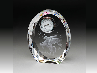 メッセージを彫刻できる　３Ｄクリスタル時計付き　周年記念品・創立記念品