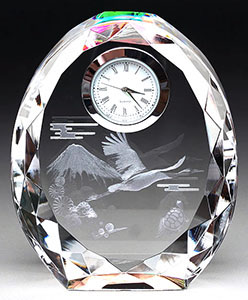 3Dクリスタル時計付き　鶴亀